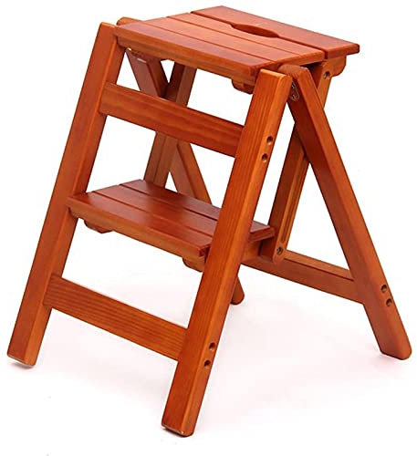 ABNNHK Wooden Ladder Household Folding 2 Step Ladder Multifunction Step Stool Stair Chair Indoor Climb Solid Wood Folding Shelf ?maximum Load 150kg (Brown)