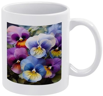 VFMNT Pansy Perfection Coffee Mugs Modern Ceramic Coffee Cups with Patterns Novelty Porcelain Tea Cups with Large Handles Gifts for Office Dishwasher And Microwave Safe
