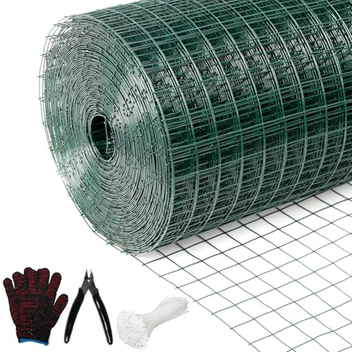 Wirewonders Hardware Cloth 1/2inx 36in x 100ft Chicken Wire, Green Garden Fence, PVC Coated Metal Welded Wire Mesh for Preventing Snakes, Raccoons, Foxes, Poultry Netting