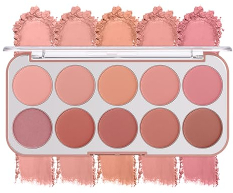 10 Color Blush Palette: Lightweight Face Powder Blush - Smooth Long-lasting Makeup Powder For Cheeks - Buildable Color Women Makeup Blush