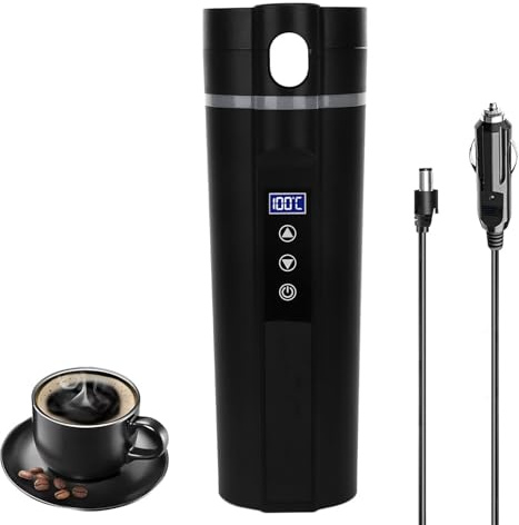 Ghzste Heated Coffee Mug, Travel Mug, Car Travel Electric Kettle,450ml Smart Temperature Control Low Noise Black Smart Heating Car Cup for Travelling Camping