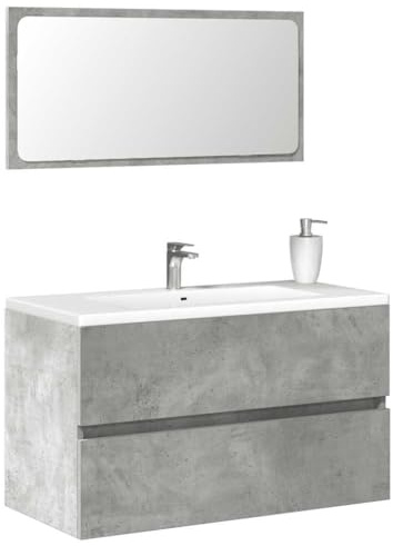 Homgoday TYPE856376 Bathroom Furniture with Mirror Grey Concrete Wood Plywood Furniture Cupboard Floor Cabinet for Bathroom Storage Cabinet Shelves Storage Cabinet