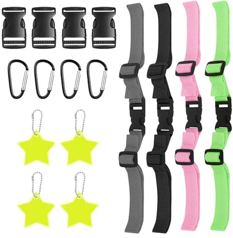 Brustgurt Rucksack Kinder 4 Stück, Verstellbarer Brustgurt für Schulranzen | Bauchgurt aus Nylon, 4 Stück mit Schnellverschluss und Stern-Reflektoren, 32 cm verstellbar für Schulranzen, Radfahren Reisen
