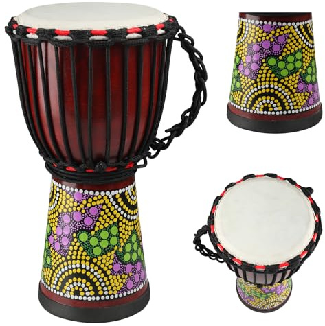 Holz-Djembe-Trommel, 21,6 x 40,6 cm, geschnitzte afrikanische Mahagoni-Trommel mit Ziegenleder-Trommelkopf, professionelle Djembe-Handtrommel für Kinder und Erwachsene