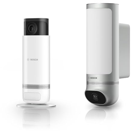 Bosch Smart Home intelligente Überwachungskameras-Set, 1x Außenkamera II Silber, 1x Innenkamera II, 1080p Full-HD Auflösung mit integrierter Alarmsirene, kompatibel mit Amazon Alexa