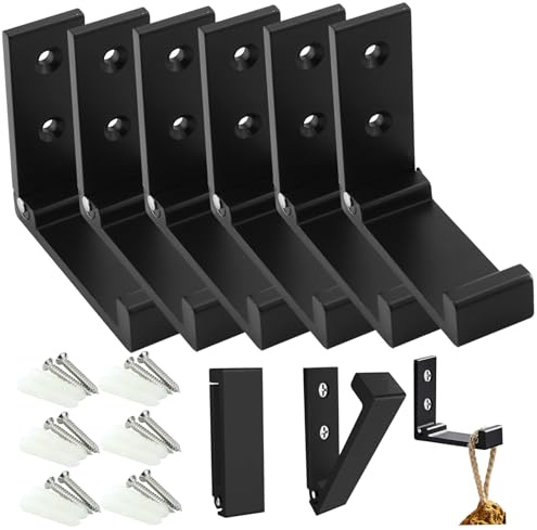 Muzrunq Ganchos de Pared Plegables 6 Piezas de aleación de Aluminio Cuadrado Mate Mate de Capa Negra Ganchos de Pared multipropósito preferidos para municipios de Colgantes.