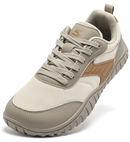HOBIBEAR Zapatos descalzos anchos para mujer y hombre, minimalistas, para correr por senderos y senderismo, zapatillas cómodas y ligeras, beige, 42 EU