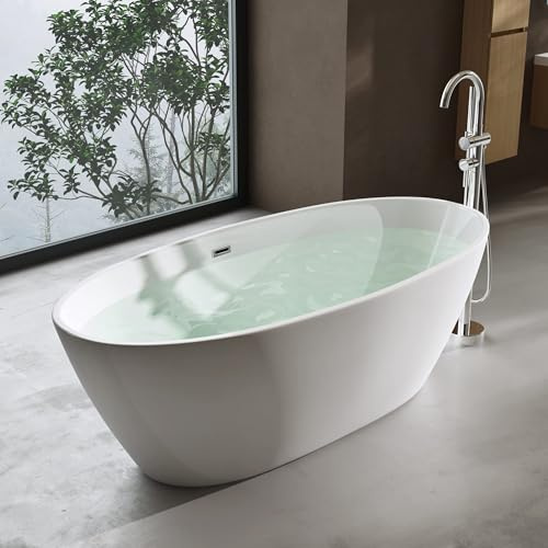 doporro Freistehende Badewanne 170x79x56cm Oval Weiß Acryl-Standbadewanne | Design-Badewanne in Weiß mit PopUp-Ventil, Überlauf & ergonomischer Form – wärmeisolierend & pflegeleicht Vicenza599