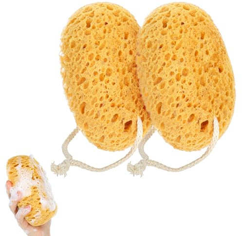 KFHENSOMR Lot de 2 grandes éponges de bain exfoliantes douces pour le visage et le corps, luffa en mousse pour homme et femme, peau sèche sensible, nettoyage doux et profond