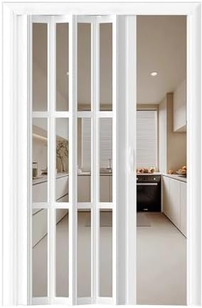 Koubhyj Concertina Door Magnetic Catch PVC Concertina Accordion Door,for Living Room Wardrobe Bathrooms, Customizable, Folding Doors Internal, White/80x203cm