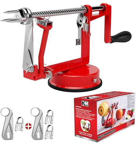 KMFUSION Apfelschäler - 3 in 1 Apfelschneider Und Kartoffelschäler, Handbuch Obstschäler Kernbohrer mit Klingen aus Edelstahl - Langlebige Chromguss-Magnesiumlegierung mit Saugnapfbasis