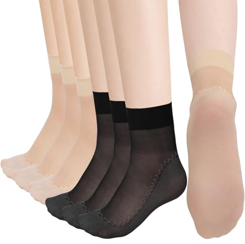 Kiiwah 12 Paia Calze di Nylon Donna, Suola in Cotone Antiscivolo Calzini Trasparenti 10 Den Leggero e Traspirante Calzini Velati Corti Setosi Ultra Sottile per Donna