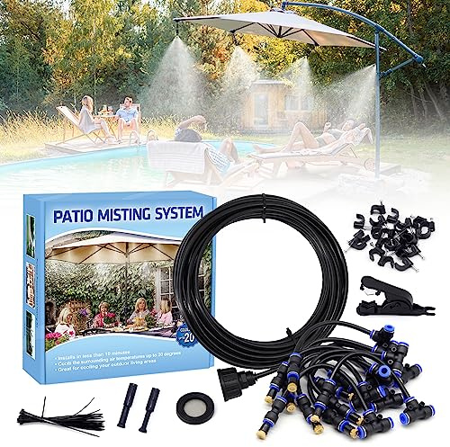 Nebulizzatore Giardino, Kit Nebulizzatore Acqua da Esterno, Atomizzatore del Terrazzo con 10m Misting Line + 10Nebulizzatori + Un 3/4 Adattatore, per Ombrellone Gazebo, Piscinaecc