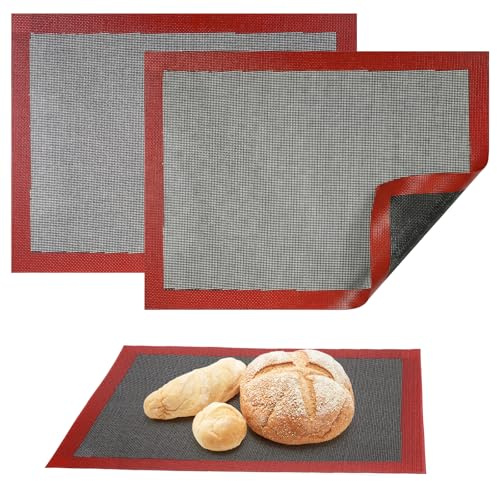 HJZHII 2Pcs Breathable Perforated Baking Mats, 15.75x 11.81 inch Non-Stick Hollow Out Oven Liner for Half Sheet Reusable Mesh Mat for Making Bread/Pizza/Macaron/Pastry/Cookie