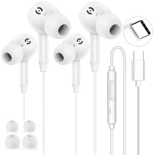 USB C Headphones for iPhone 17 16 15, Type C Earphones Wired USB C Earbuds | 2 Pack In-Ear Earphones with Mic & Volume Control USB C Headphones Wired for Samsung Galaxy S25 S24 S23 S22, Pixel, iPad Pro