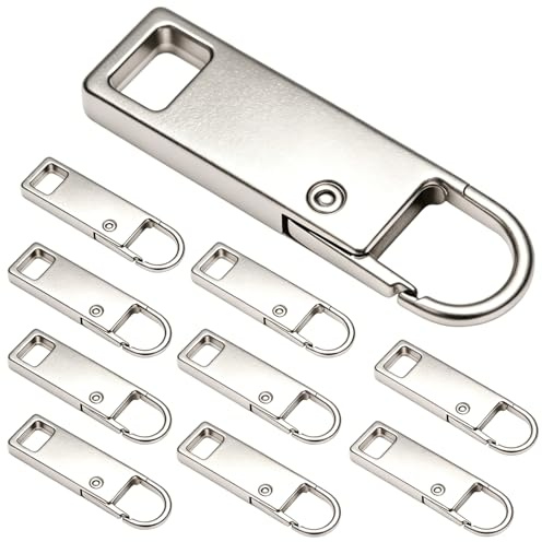 WADUBI Lot de 10 Tirettes de Fermeture Éclair en Métal, Curseurs de Remplacement pour Valise, Sac à Dos, Blouson, Sac, Argenté