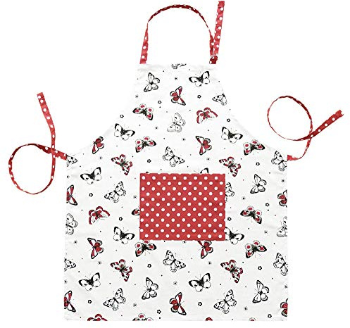 Lashuma Grillschürze mit Tasche Frauen u. Herren, Kochschürze beige - rot 80x65 cm Schmetterlinge