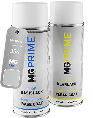 MG PRIME Billack Spray can set för BMW 354 Titansilber Metallic/Titanium Silver Metallic Base coat klarlack spray can 400ml
