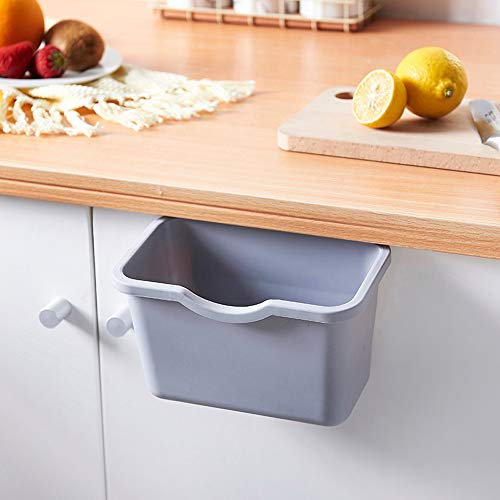 Hefine Kitchen Hanging Garbage Bin,Portable Over The Cabinet Door Trash Holder Wastebaskets Trash Can Organizer Cupboard Storage Food Waste Bins Basket Junk Box Deskside Storage Bowl (Gray)
