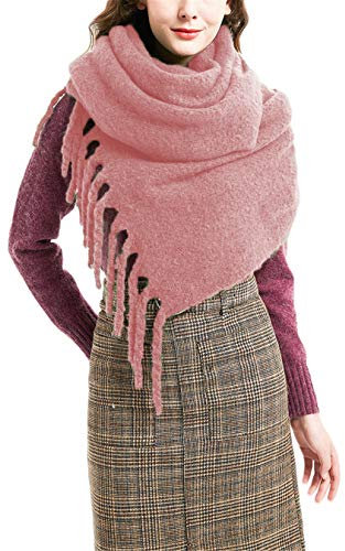 ASKSA Damen Schal Warm Pashminas Herbst Wintertagen Thicken Warm Quaste Winterschal Weiche übergroßer Schultertuch XL Schals Stola für Frauen (Rosa)
