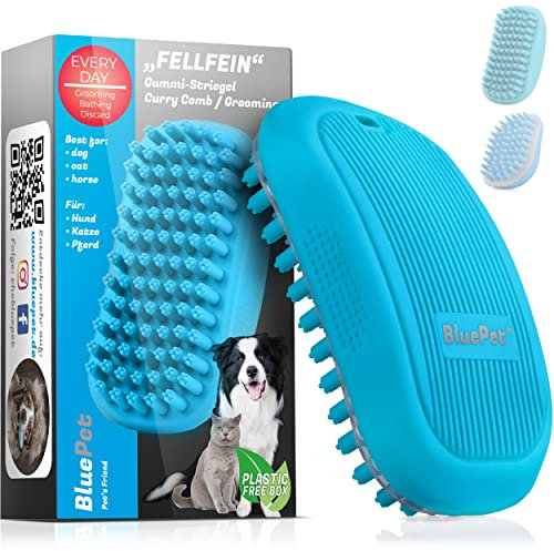 BluePet Badebürste Gummistriegel Für Kurzhaar Hunde & Katzen mit Massageeffekt I Entfernt loses Deckhaar, Staub & Schmutz I Idealer Badestriegel zum Einmassieren von Hundeshampoo