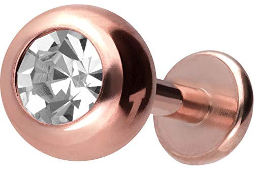 PIERCINGLINE Titan Labret Stecker Gewinde KRISTALL kristallklar Roségoldfarben 5 x 1,2 x 10 mm Piercing Ohr Lippe Nase