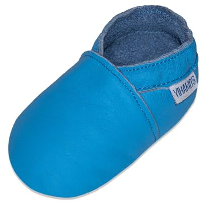 YIHAKIDS Baby Solid Leather Moccasins(Blue,18-24 Months)
