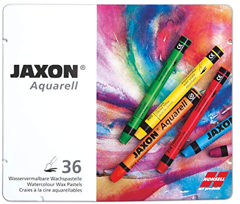 Honsell 49437 – Jaxon akvarell vaxpastellkrita, vattenmålningsbar, set om 36 i metalllåda, hög färgglans, fyllig färgpåläggning, för konstnärer, hobbymålare, konstundervisning