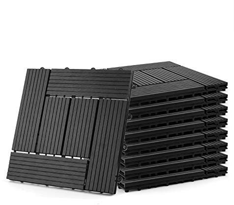 euroharry 55 Stück WPC Fliesen Balkonfliesen Terrasse 30x30cm Kunststoff Holzfliesen DIY Balkon Garten Klickfliesen Schwarz