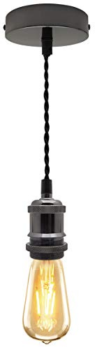 Industrial Vintage Black Nickel Pendant Ceiling Light Lamp Holder Antique Retro E27 Fitting M0219F