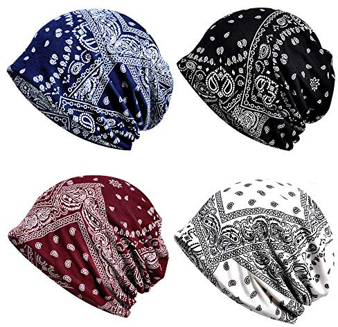 ELLEWIN Bomull slouchy Beanie hiphop mjuk lätt löpning mössa vuxen dvärghattar kemokeps för män kvinnor, Opentop-b-4pk-multi02, En Storlek