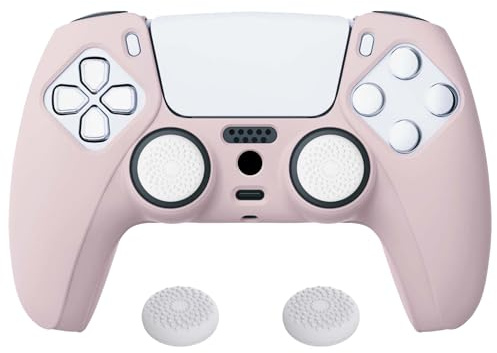 PlayVital Cherry Blossoms Pink Pure Series Anti-Slip Silicone Cover Skin for ps5 Controller, Soft Rubber Case for ps5 Wireless Controller with White Thumb Grip Caps