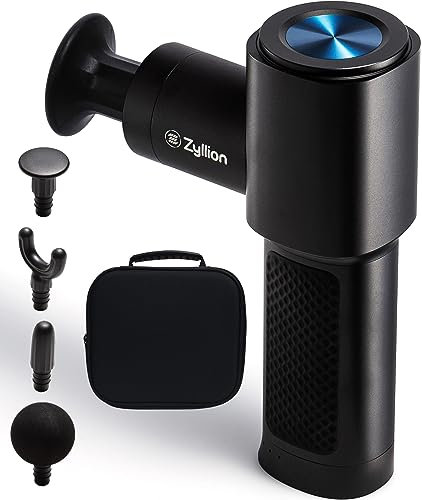 Zyllion Ganzmetall-Mini-Massagepistole – tragbares Hand-Tiefengewebe-Percussion-Massagegerät zur Linderung von Muskelschmerzen mit Hartschalenkoffer,4 austauschbaren Köpfen – Schwarz (ZMA-35-BK)