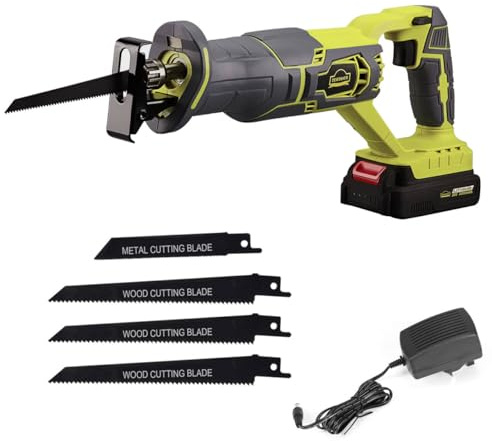 Sierra alterna inalámbrica, sierra eléctrica DEWINNER velocidad variable 20 V, 2.0 AH, cambio de hoja sin herramientas, luz LED, corte de metal de madera, poda de árboles, 1 batería y cargador incluye