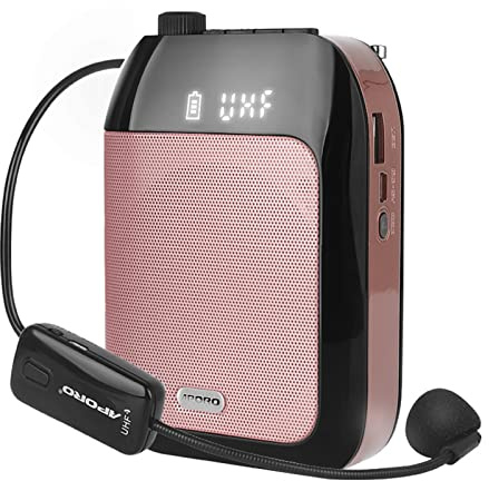 SDADS Amplificador de Altavoz de Voz portátil para Maestros con micrófono inalámbrico Auricular Cintura Recargable Personal BT Altavoz Soporte Grabación de música Radio FM para reuniones en el Aula