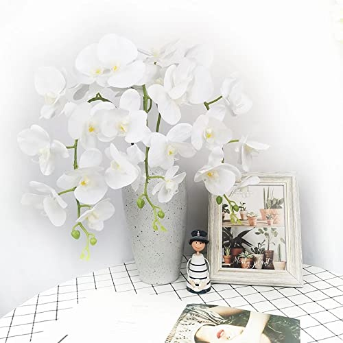 UNIQU 42 Real Touch Artificial Orchid Stems (4 Pack) – Premium White Phalaenopsis Orchid Bouquets for Wedding Centerpieces, Home, Office, Garden Decor – Lifelike Faux Flowers
