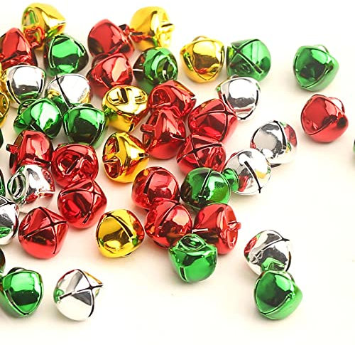 YIEUR 100 Stück Glöckchen Weihnachten bunt, 20mm Schellen Glocken Gold Weihnachtsbaumschmuck Metall Jingle Bells Weihnachten Geschenk Deko DIY Chrismas Decorations(bunt-20mm)