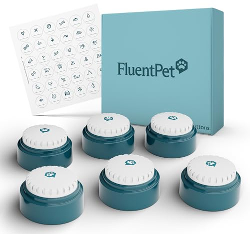 FluentPet Speak Up-knappar – nästa generation katt/hund talande knappsats – paket med 6 lätttrycka katt/hundkommunikationsknappar – inspelningsbara knappar för husdjur – gåva som passar alla hextile