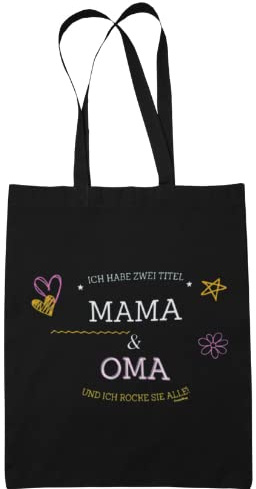 FremiBag Stofftasche aus Baumwolle - Muttertagsgeschenk Mama Geschenke - Ich Habe Zwei Titel: Mama & Oma und ich Rocke sie beide - Geschenk für Oma und Mama - Juttebeutel Natur