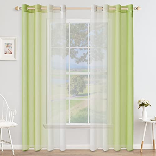 MIULEE Grün Zweifarbig Voile Gardinen mit Ösen 140x145cm 2er Set | Zweifarbiger transparenter Voile Stoff mit sanfter Lichtdurchlässigkeit, Ösenaufhängung, passend für Schlafzimmer