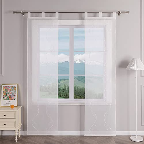 Delien Schiebevorhänge 2er Set Transparente Schiebegardinen Modern mit Paneelwagen Flächenvorhänge mit Wellenmuster Wohnzimmer Fenster Gardinen Bestickt mit Schlaufen BxH 57x245cm,Weiß