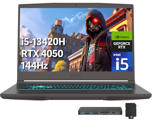 msi Thin 15 15.6 pollici FHD 144Hz Gaming Laptop, Intel Core i5-13420H, NVIDIA GeForce RTX 4050, 64GB RAM, 2TB PCIe SSD, Tastiera retroilluminata, 720p Camera, Wi-Fi 6E, Windows 11, Grigio, 256GB
