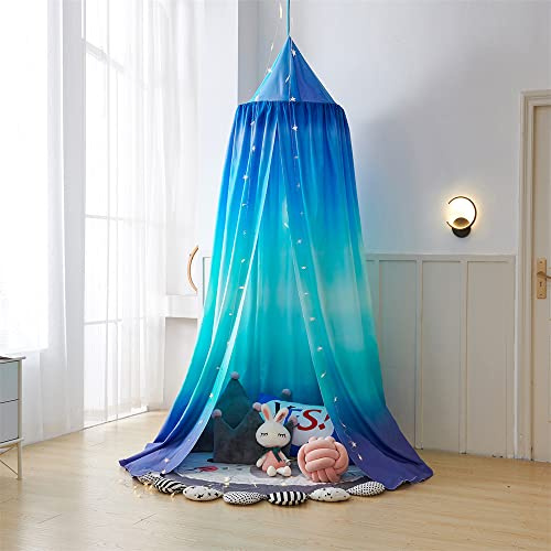 Surwin Betthimmel Madchen Jungen Babybett Doppelbett, Moskitonetz Baldachin Kinderzimmer Einzelbett Himmel Schlafzimmer Dekoration Spielzelte Kinder Geschenk (65x270cm,blauer Farbverlauf)