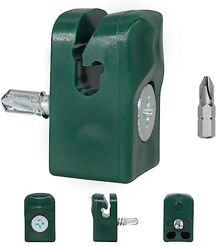 SKIR'CO (50 Stück) grüne Zaunklammern, Kunststoffklammern für Maschendrahtzäune, verschraubte Zaundrahthalter, Klammern für Drahtzäune, Farbe RAL 6005
