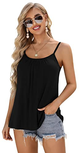 Charmo Women's Built-in Bra Camisole Flowy Tank Top Cami Vest | Removable Pads, Adjustable Spaghetti Straps, Loose Fit, Soft, Breathable, Homewear, Outdoor