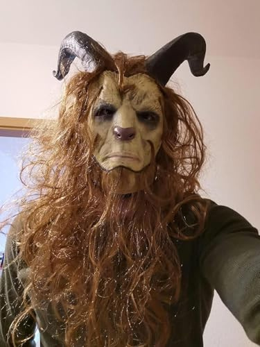 dinghuizi Yak-Büffel-Stier-Maske, Bison-Maske, Tier-Latex, Voller Kopf, Realistische Plüsch-Maske, Halloween, Karneval, Maskerade,OneColor-Taille Unique