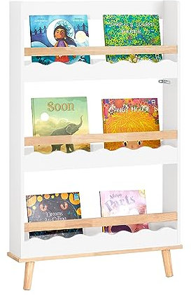 SoBuy KMB77-W Kinderregal Bücherregal für Kinder Wandregal Aufbewahrungsregal mit 3 Ablagen für Bücher und Deko weiß BHT ca. 75x120x15cm