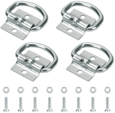 Fhioevt 4 Pezzi Cargo Trailer Ancore Punti Anelli di Ancoraggio Fissaggio Dell'anello D Anello Cinghie di Fissaggio con 8 Viti per Rimorchi Furgoni Barca Fuori Strada Camion Corde