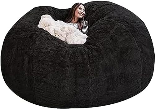 NIBHZ Sitzsack-Stühle, Riesiger Sitzsack-Stuhl, Weicher Kunst-PV-Fell-Sofa-Sitzsack-Bettbezug mit Innenfutter Sitzsack-Stuhl für Erwachsene (kein Füllmaterial, Nur Bezug),black-5ft