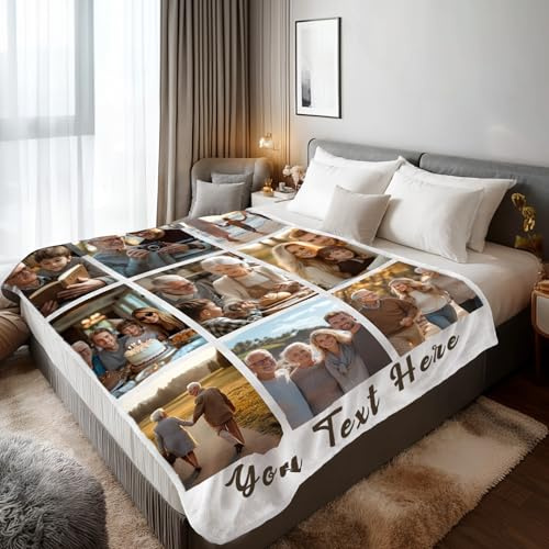 Stepdiy Decke mit 9 Fotos und Text 150x200cm, Decke Personalisiert für Mama Papa Oma, Fotodecke mit Eigenem Fotos für Personalisierte Geschenke